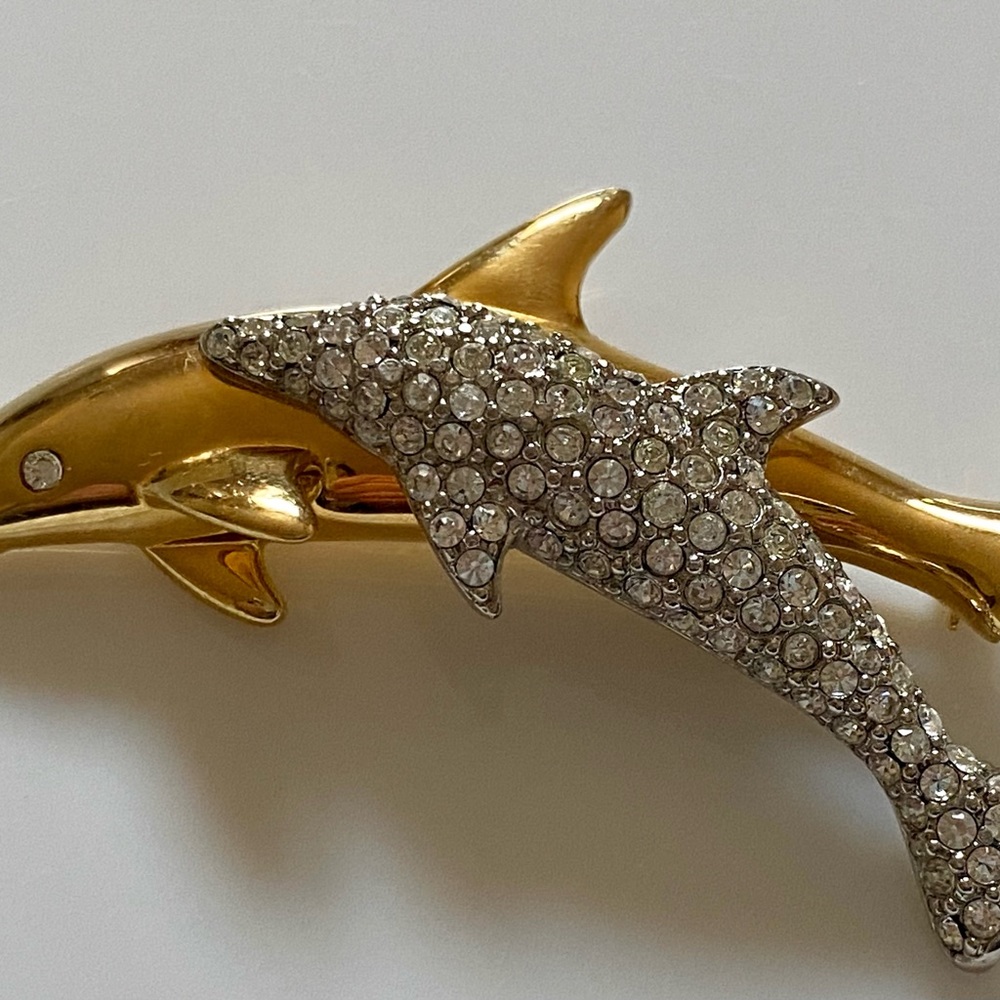 Vintage Swarovski Pave Dolphin Pin, Signed